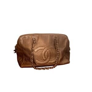 Chanel Luxe Ligne Bowler Bag Metallic Bronze Deerskin CC Logo 10 Series